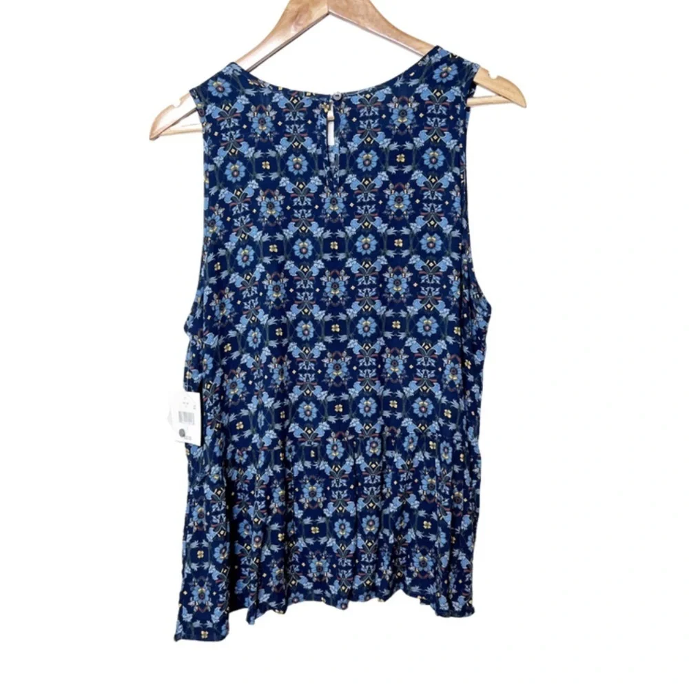 NWT Falls Creek Womens Sleeveless Floral Print Tiered Tank‎ Top Blue Yellow - Picture 8 of 16